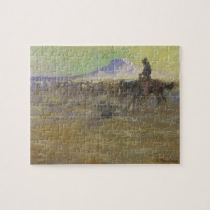 Cowboy Herding Cattle on the Range by Lon Megargee Jigsaw Puzzle