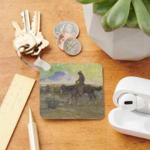 Cowboy Herding Cattle on the Range by Lon Megargee Key Ring