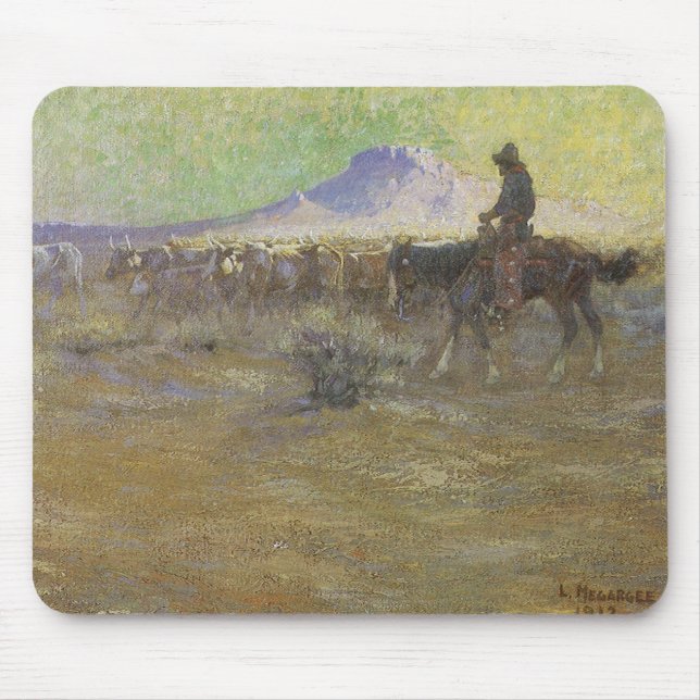Cowboy Herding Cattle on the Range by Lon Megargee Mouse Pad (Front)