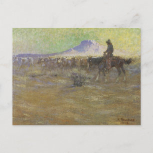 Cowboy Herding Cattle on the Range by Lon Megargee Postcard