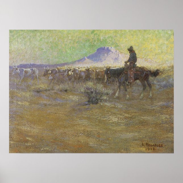Cowboy Herding Cattle on the Range by Lon Megargee Poster (Front)