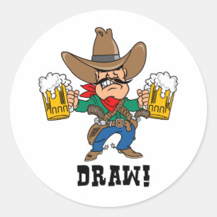Cowboy Holding Beer Mugs Classic Round Sticker