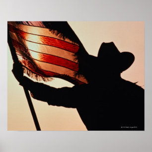 Cowboy holding Stars and Stripes, silhouette, Poster