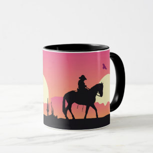Cowboy, Horse, and Pink Sunset Desert Mug