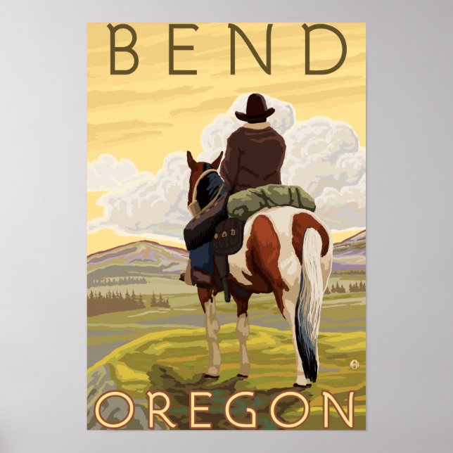Cowboy & Horse - Bend, Oregon Poster (Front)
