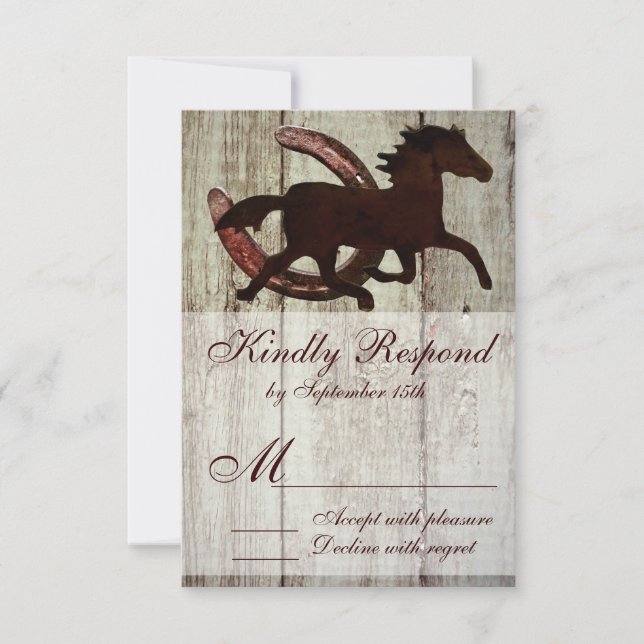 Cowboy Horse Horseshoe Country Style Wedding RSVP (Front)