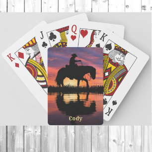 Cowboy Horse in a Texas Sunset Personalise Name  Playing Cards