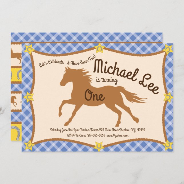 Cowboy Horse Pony Birthday Invitations (Front/Back)