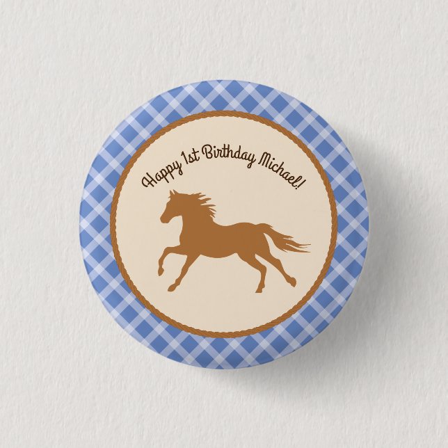 Cowboy Horse Pony Cute 1st Birthday Party Theme 3 Cm Round Badge (Front)