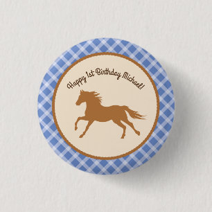 Cowboy Horse Pony Cute 1st Birthday Party Theme 3 Cm Round Badge