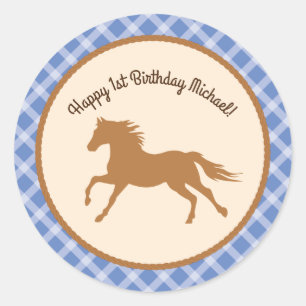 Cowboy Horse Pony Cute 1st Birthday Party Theme Classic Round Sticker