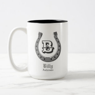 Cowboy Horse Shoe Personalized Monogram Two-Tone Coffee Mug