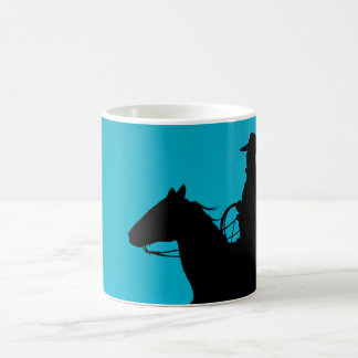 Cowboy & Horse Silhouette on Turquoise  Coffee Mug