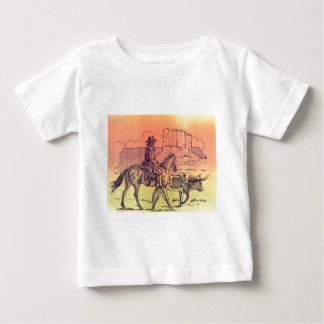 Cowboy Horse Steer Cattle Cow Western Sunset Art Baby T-Shirt