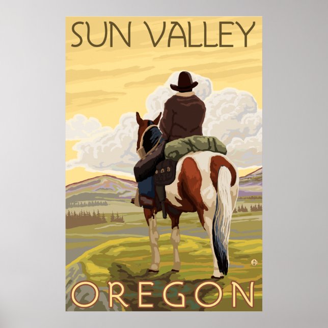 Cowboy & Horse - Sun Valley, Idaho Poster (Front)