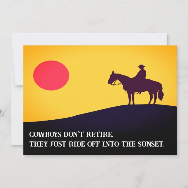 Cowboy, Horse & Sunset Retirement  Invitation (Front)
