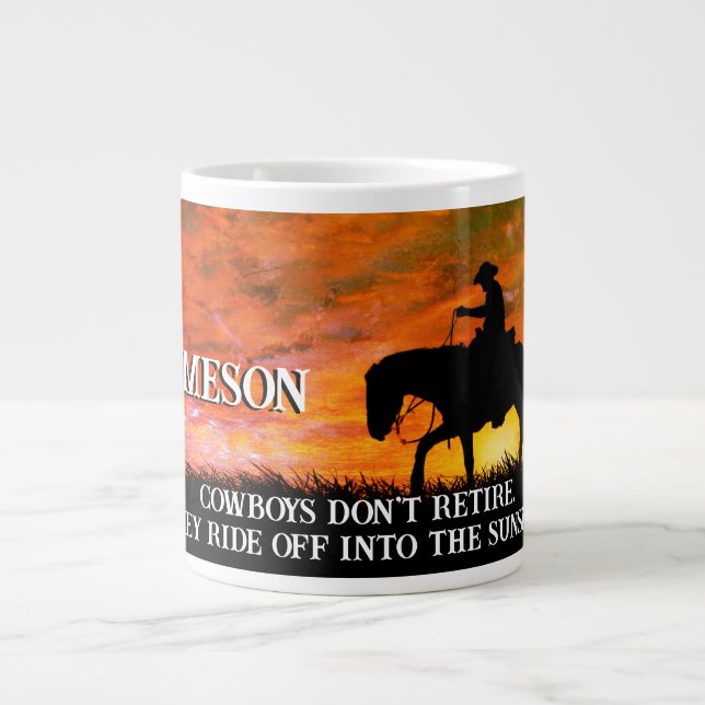 Cowboy, Horse & Sunset Retirement   Large Coffee Mug (Front)