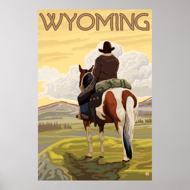 Cowboy & Horse - Wyoming Poster (Front)
