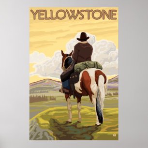 Cowboy & Horse - Yellowstone National Park Poster