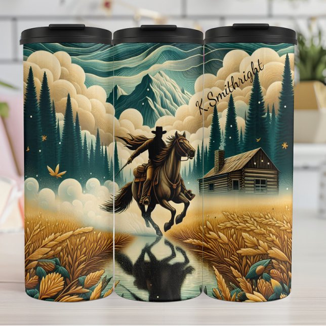 Cowboy Horseback Ride Mountain Cabin Thermal Tumbler (Creator Uploaded)