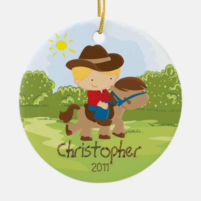 Cowboy Horseback Rider Boy Christmas Ornament (Front)