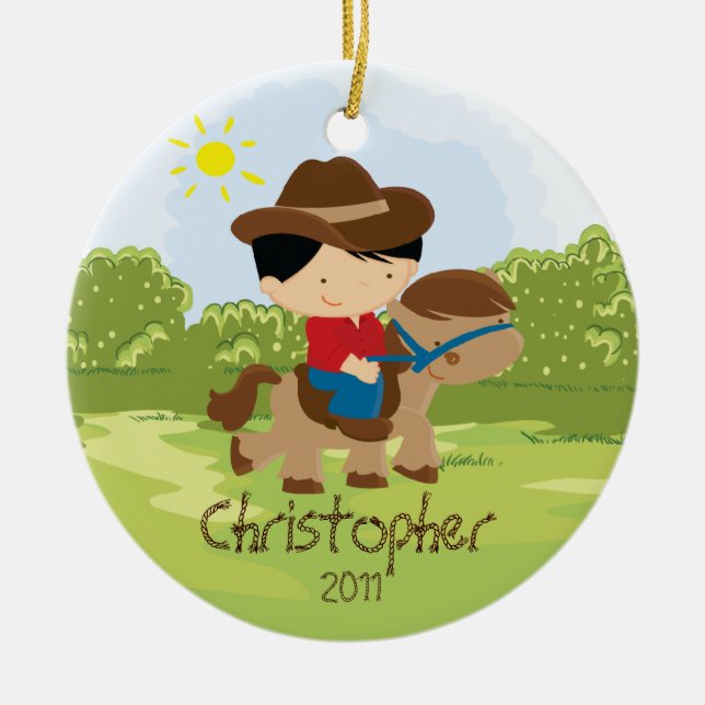 Cowboy Horseback Rider Boy Christmas Ornament (Front)