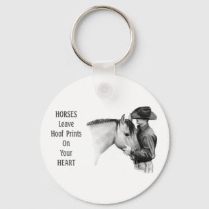 Cowboy: Horses: Hoof Prints: Pencil Drawing Key Ring