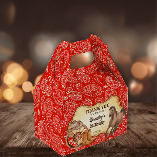 Cowboy horses red paisley western party gift favour box