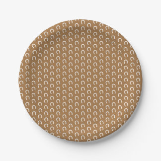 Cowboy Horseshoe Brown Pattern Baby Shower Party Paper Plate