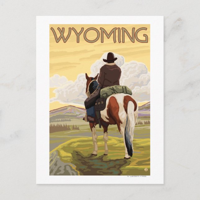 Cowboy & HorseWyomingVintage Travel Poster Postcard (Front)