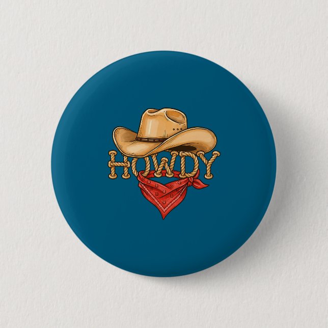 Cowboy Howdy Rope Hat Bandana Western Rodeo Design 6 Cm Round Badge (Front)