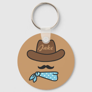 Cowboy Icon with Moustache Personalised Keychain