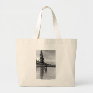 Cowboy in a pond large tote bag