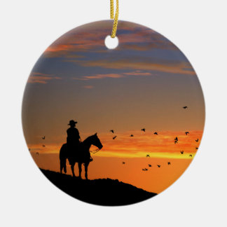 Cowboy in Sunset Ceramic Ornament