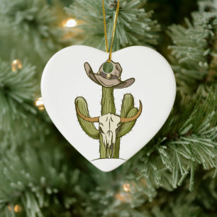 Cowboy In Westen Cactus Yeehaw Gift Ideas Card Ceramic Ornament