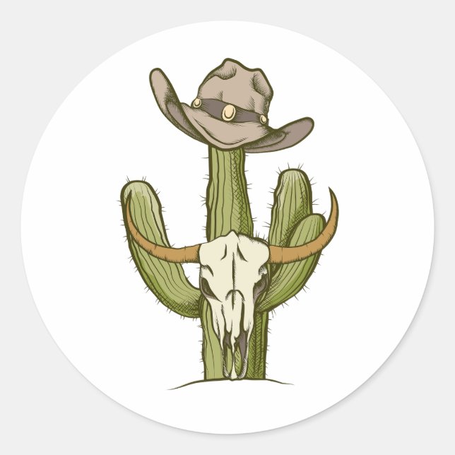 Cowboy In Westen Cactus Yeehaw Gift Ideas Classic Round Sticker (Front)