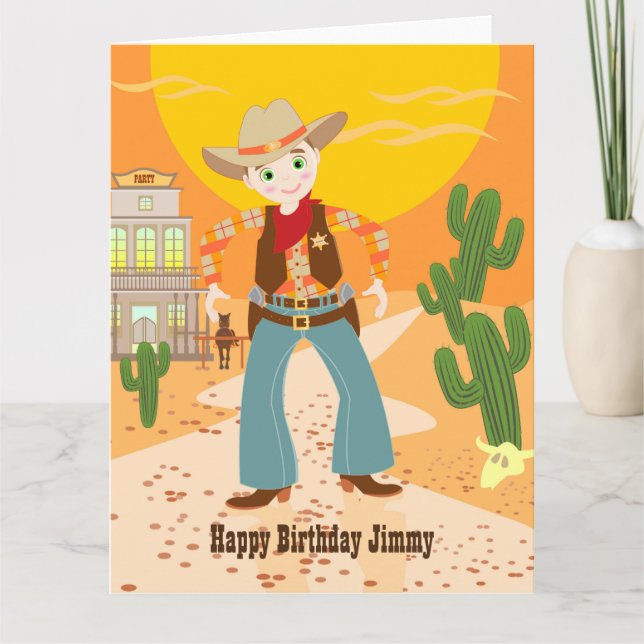Cowboy kid birthday party card (Front)