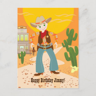 Cowboy kid birthday party invitation postcard