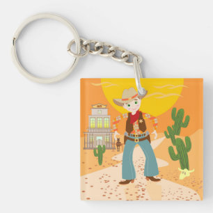 Cowboy kid birthday party key ring