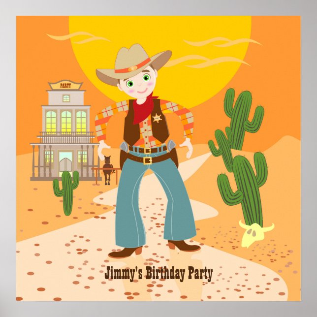 Cowboy kid birthday party poster (Front)