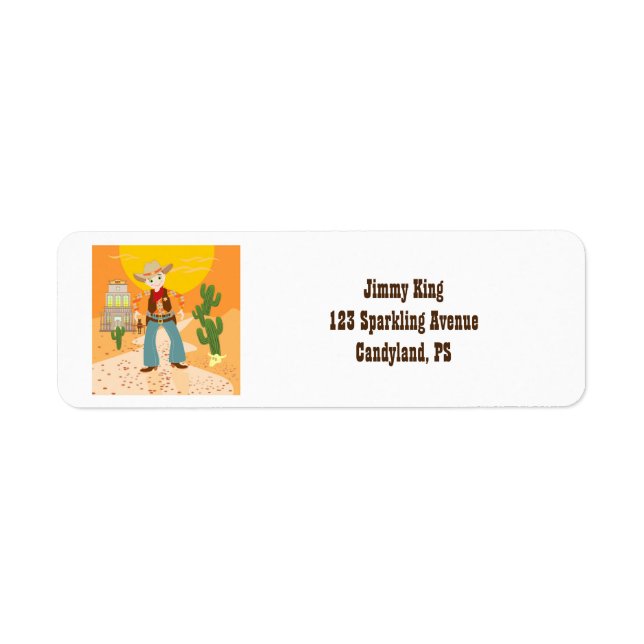 Cowboy kid birthday party return address label (Front)