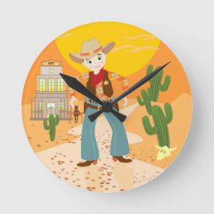 Cowboy kid birthday party round clock