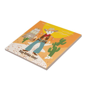 Cowboy kid birthday party tile