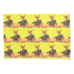 Cowboy Kid On Horse With Ropes in S.W. Scene Pillowcase