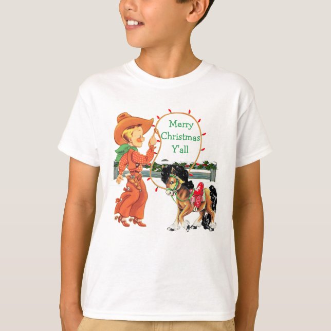 Cowboy Kid with Rope  And Horse Holiday T-Shirt (Front)
