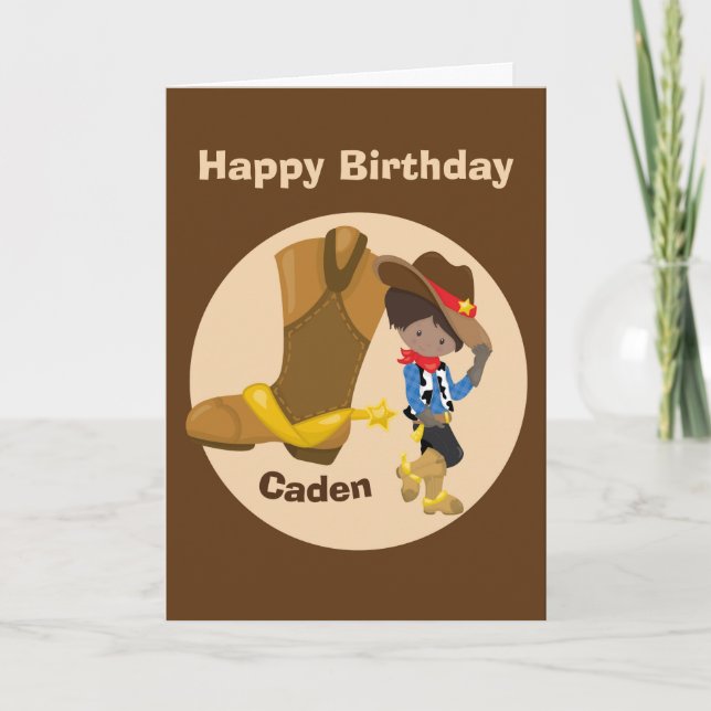 Cowboy Kids Custom Hispanic Boy Happy Birthday Card (Front)