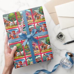 Cowboy Kids Decorating Christmas Tree Wrapping Paper