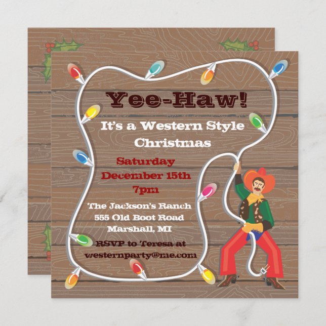 Cowboy Lasso Christmas Party Invitations (Front/Back)
