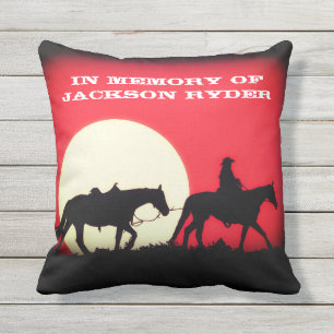 Cowboy Leading a Riderless Horse Memorial Cushion