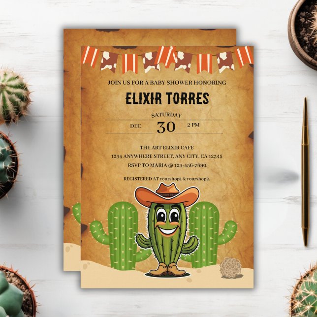 Cowboy Little Cactie Cactus Baby Shower Invitation (Creator Uploaded)